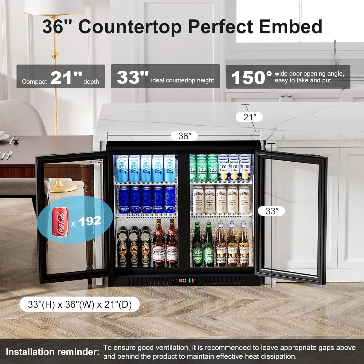 OUTBID 36" Beverage Refrigerator, 7.4 Cu.Ft Commercial Back Bar Cooler, Dual-Pane Glass, ETL & NSF Approved