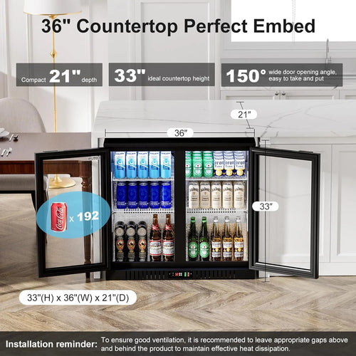OUTBID 36" Beverage Refrigerator, 7.4 Cu.Ft Commercial Back Bar Cooler, Dual-Pane Glass, ETL & NSF Approved