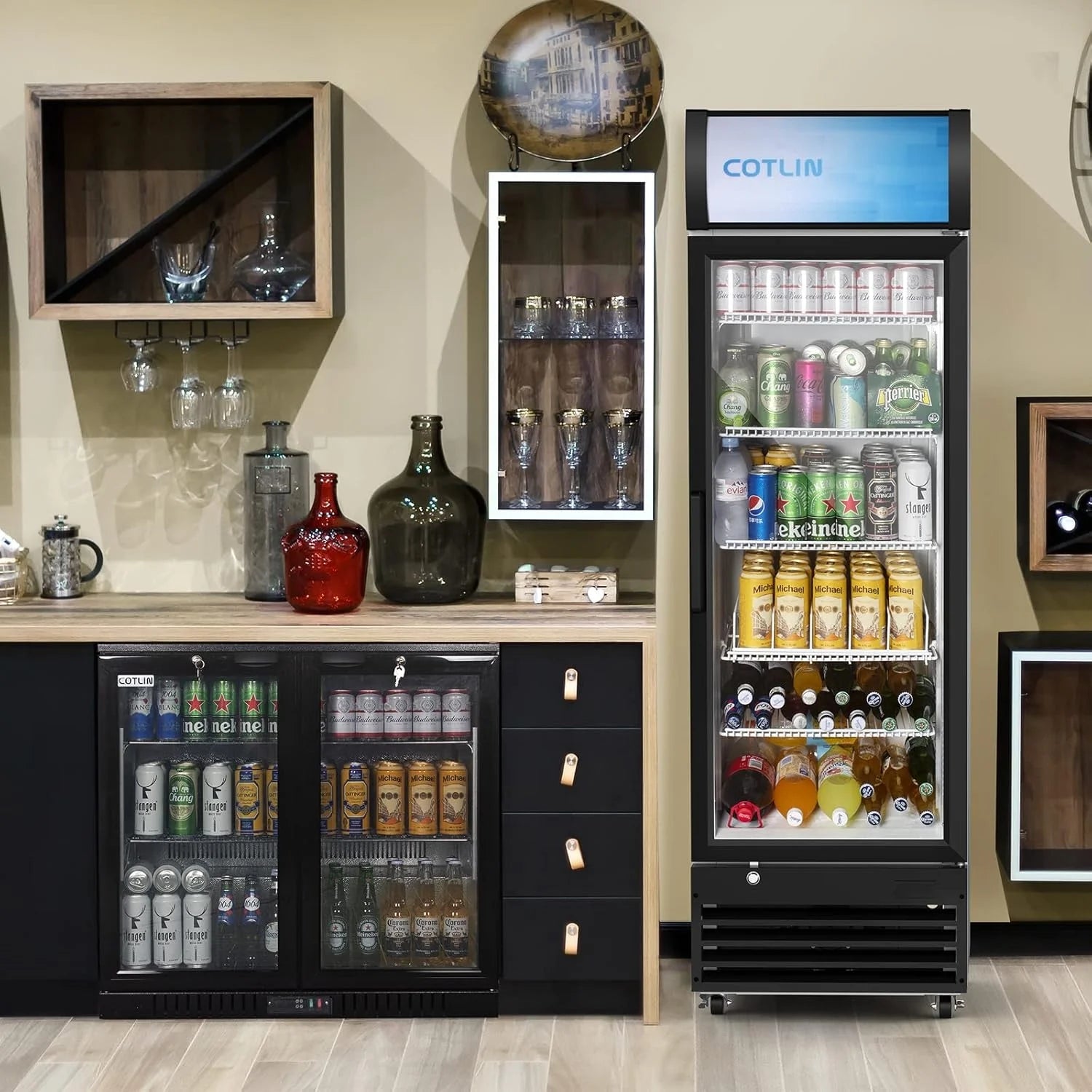 OUTBID 36" Beverage Refrigerator, 7.4 Cu.Ft Commercial Back Bar Cooler, Dual-Pane Glass, ETL & NSF Approved