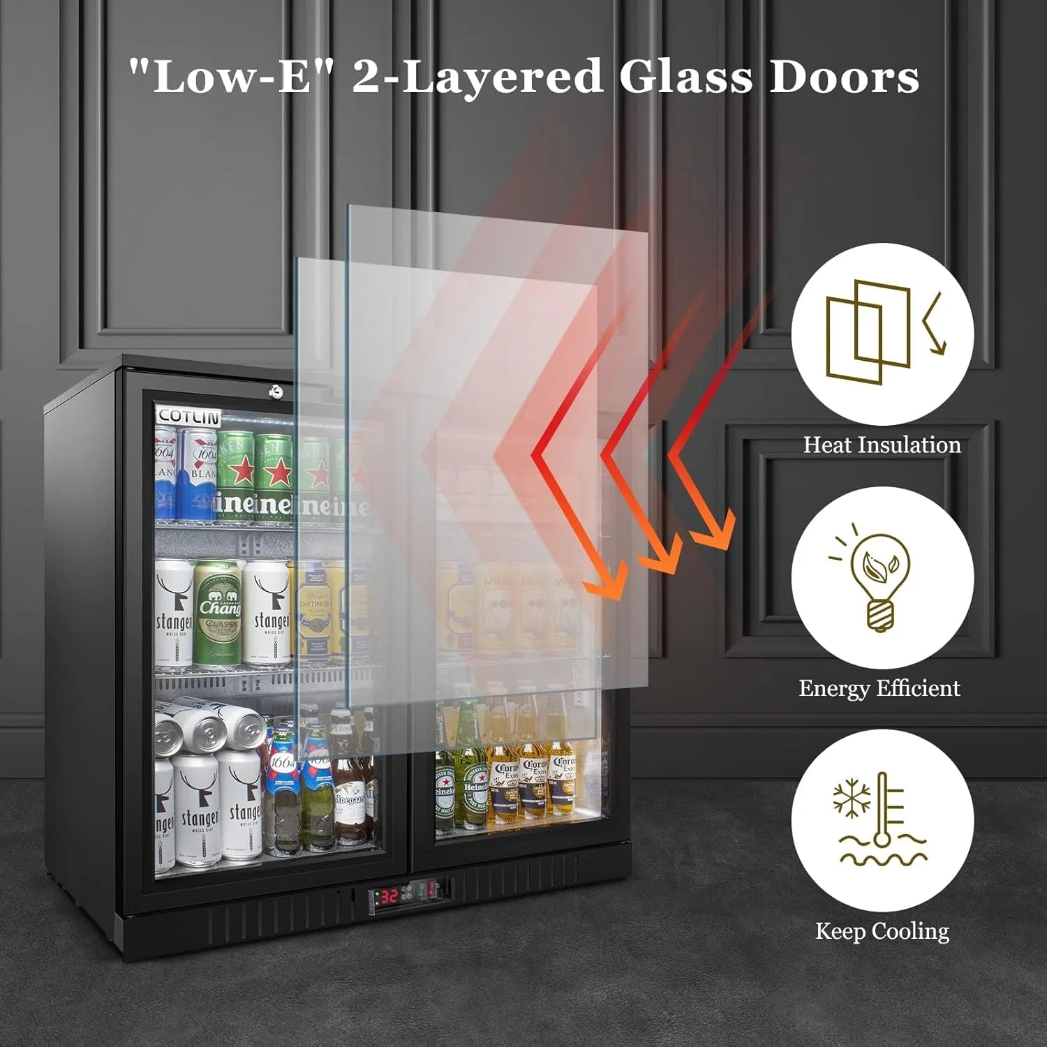 OUTBID 36" Beverage Refrigerator, 7.4 Cu.Ft Commercial Back Bar Cooler, Dual-Pane Glass, ETL & NSF Approved