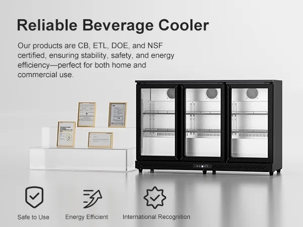 OUTBID 53" Under Counter Beverage Cooler, 12.5 Cu.Ft Three-Sided Glass Door, LED & LCD Display