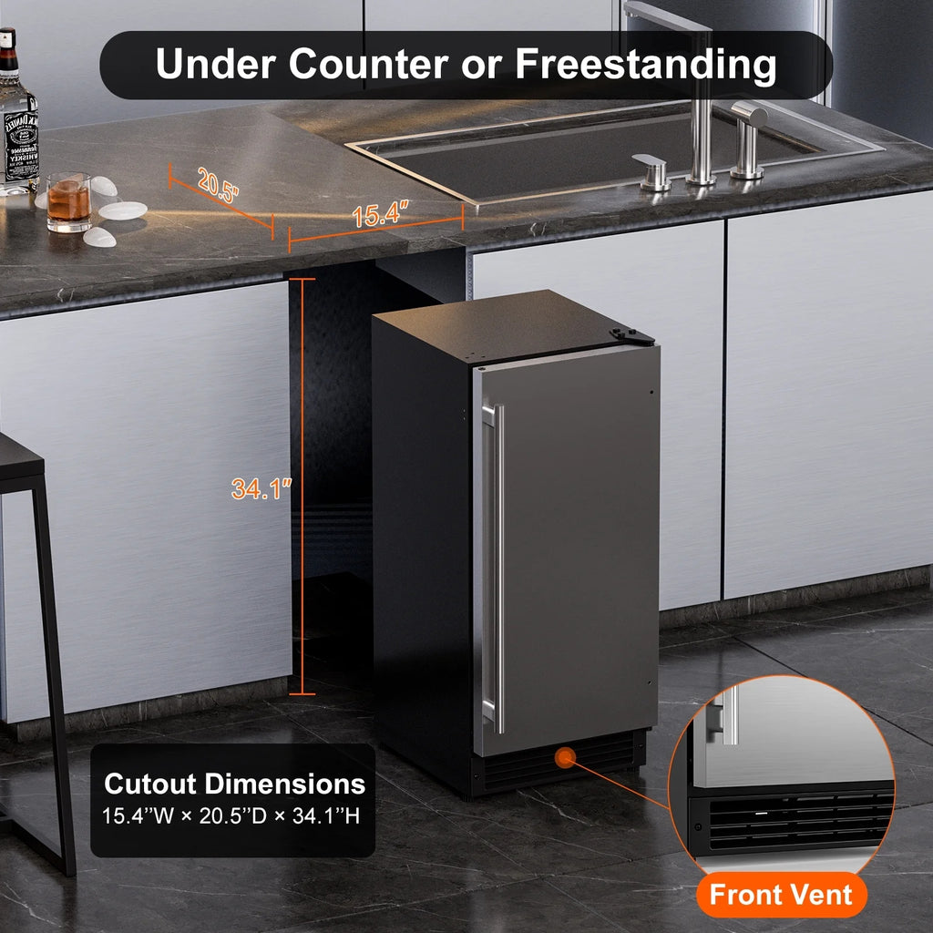 OUTBID 15" Built-in Crescent Ice Maker, No Drain Required, Under Counter Ice Machine for Kitchen, ETL Certification