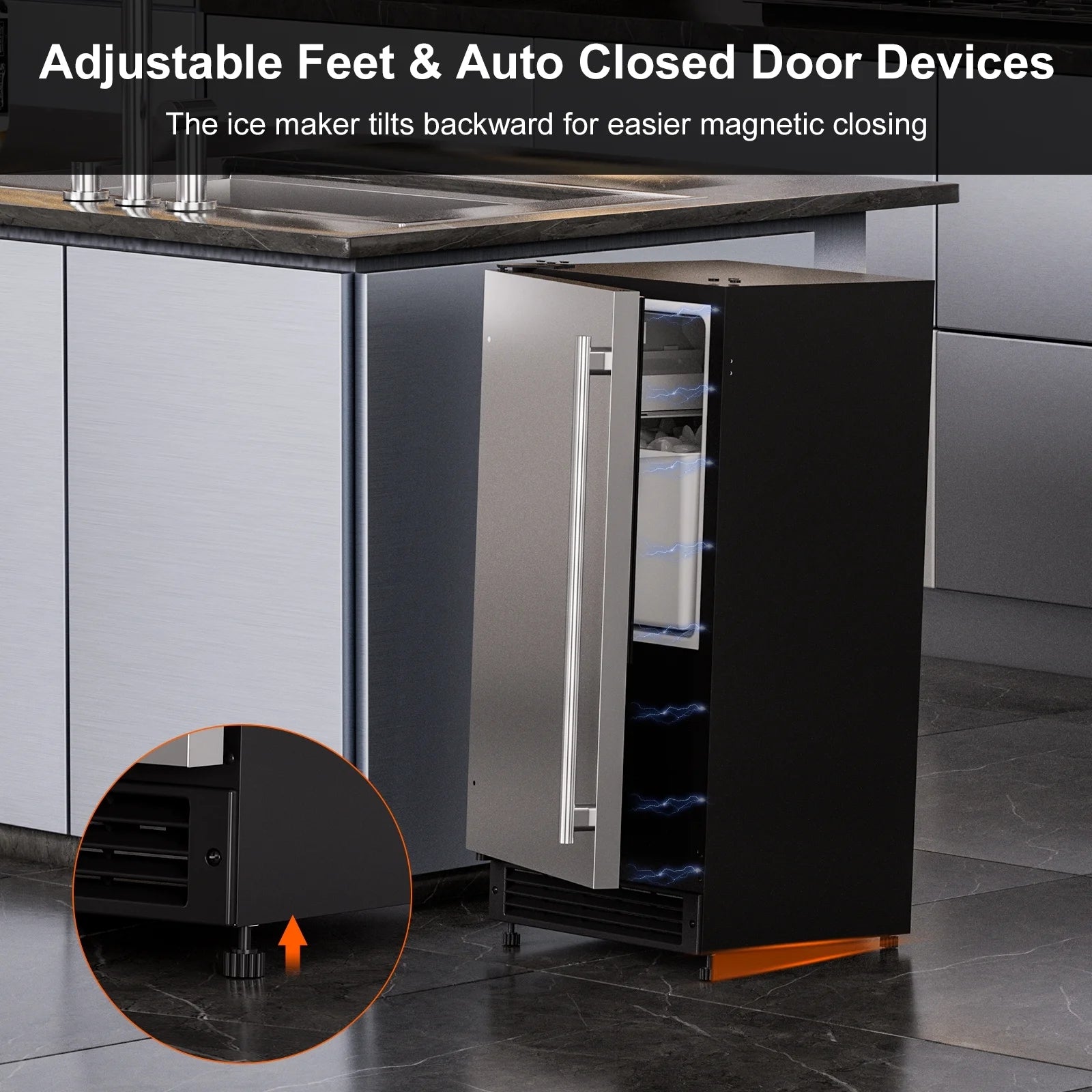 OUTBID 15" Built-in Crescent Ice Maker, No Drain Required, Under Counter Ice Machine for Kitchen, ETL Certification