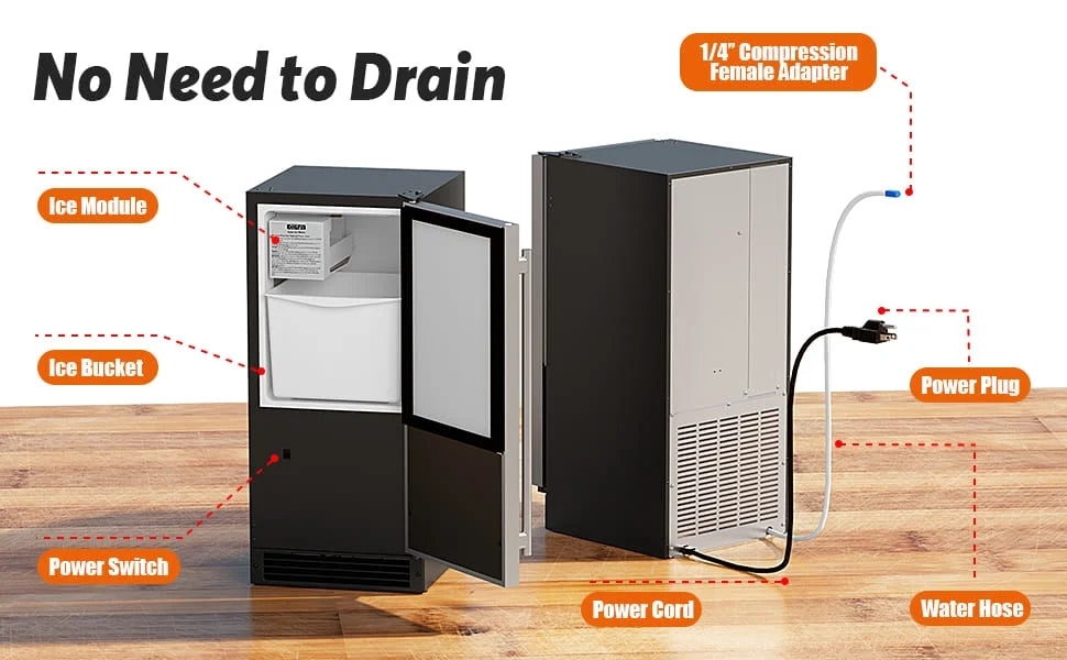 OUTBID 15" Built-in Crescent Ice Maker, No Drain Required, Under Counter Ice Machine for Kitchen, ETL Certification