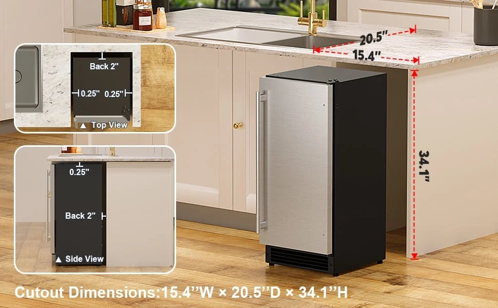 OUTBID 15" Built-in Crescent Ice Maker, No Drain Required, Under Counter Ice Machine for Kitchen, ETL Certification