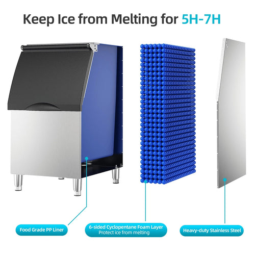 OUTBID 500LBS/24H Split Commercial Ice Maker, 350LBS Bin, Nugget & Clear Cube Pellet Ice, 8-15min Ice-Ready