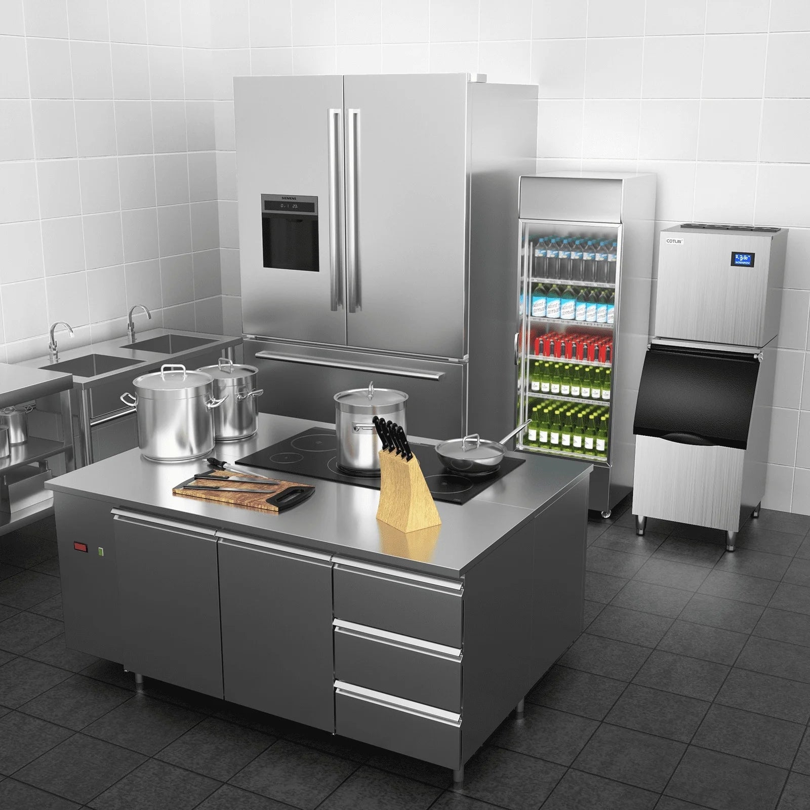 OUTBID 500LBS/24H Split Commercial Ice Maker, 350LBS Bin, Nugget & Clear Cube Pellet Ice, 8-15min Ice-Ready