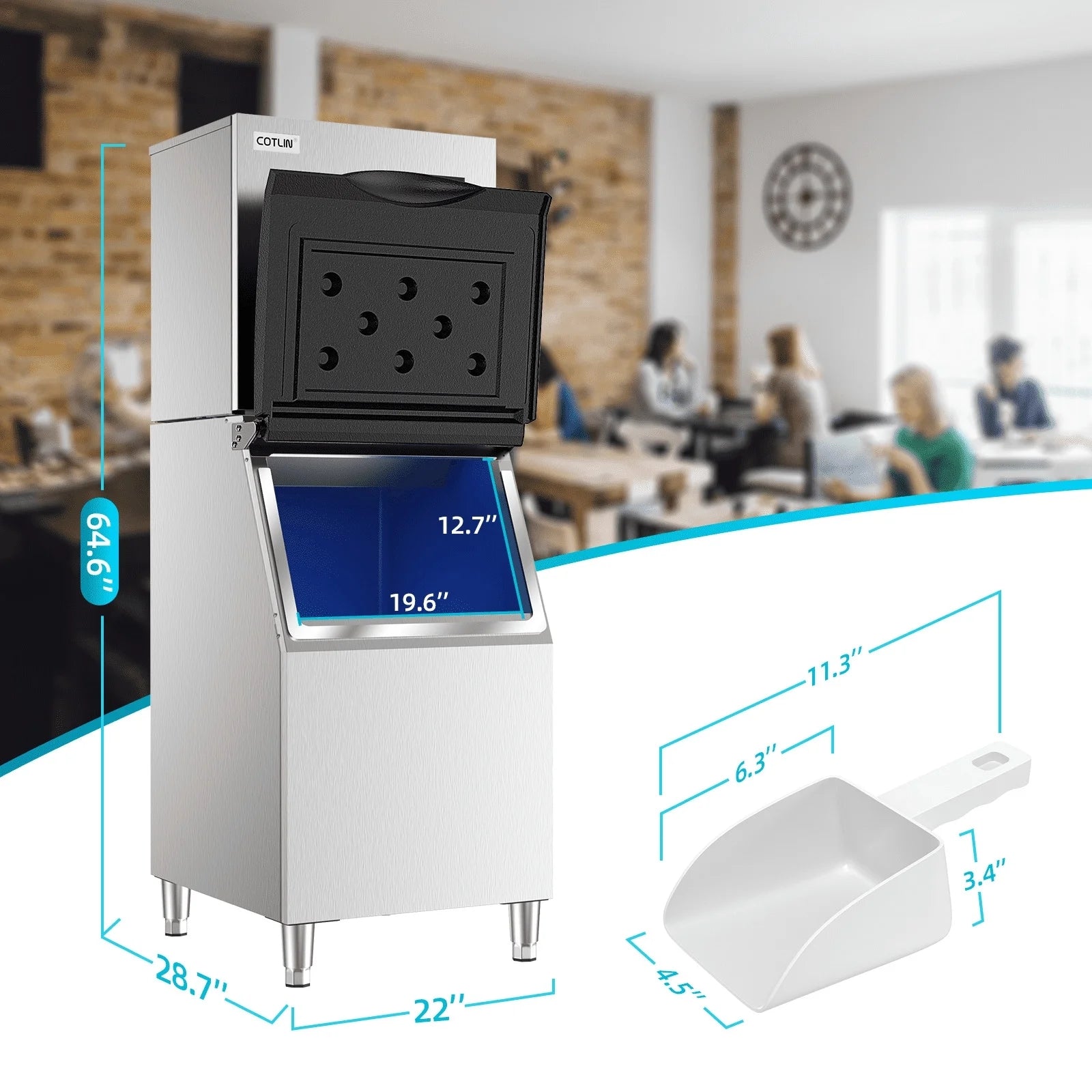 OUTBID 500LBS/24H Split Commercial Ice Maker, 350LBS Bin, Nugget & Clear Cube Pellet Ice, 8-15min Ice-Ready