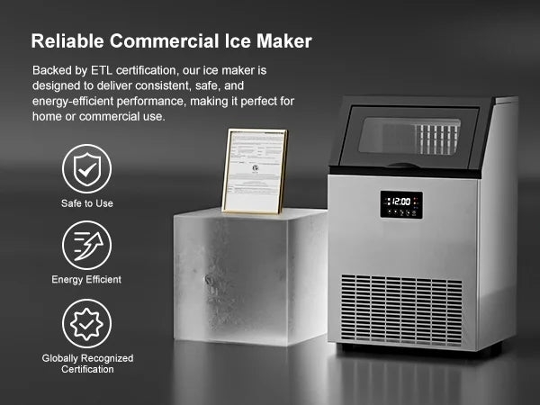 OUTBID 300LBS/24H 20" Under Counter Commercial Ice Maker, 33LBS Bin, Built-in Cleaning, ETL Approved, for Restaurants/Bars