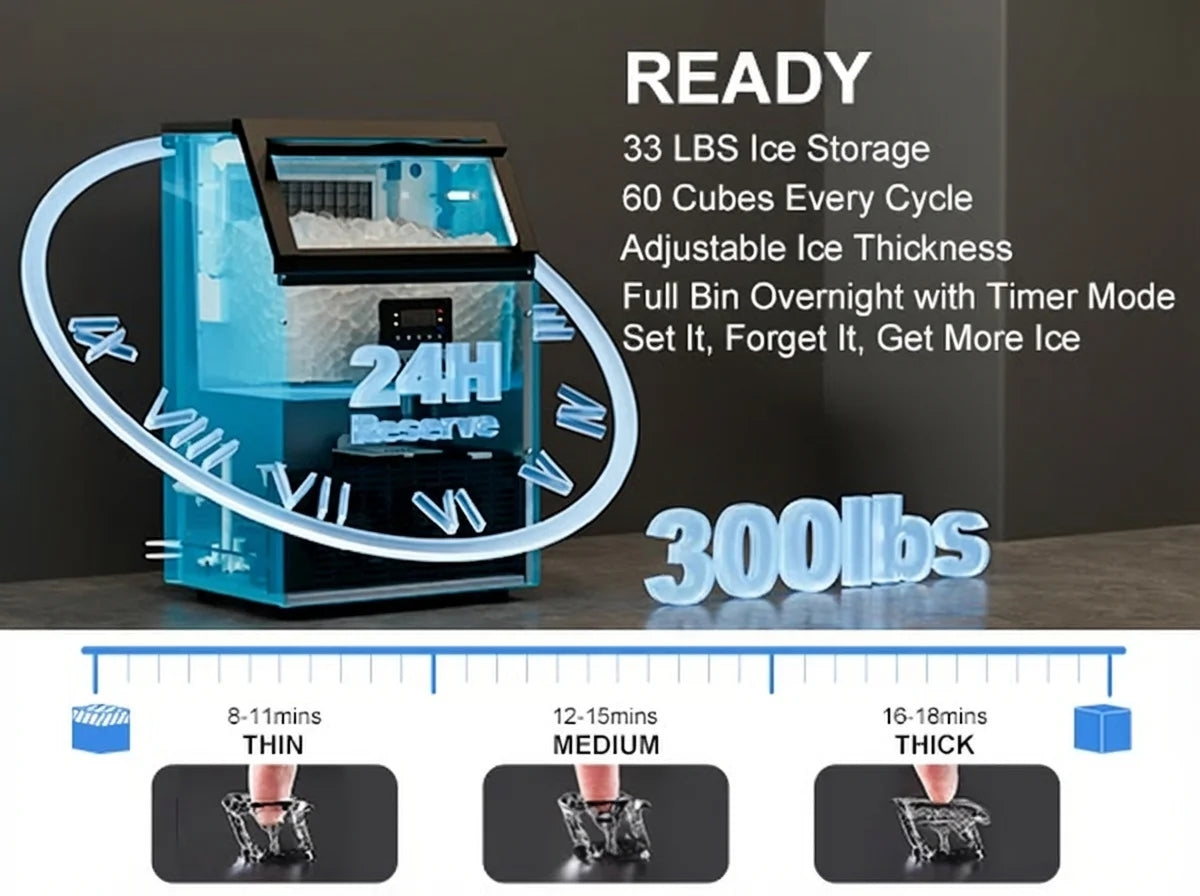 OUTBID 300LBS/24H 20" Under Counter Commercial Ice Maker, 33LBS Bin, Built-in Cleaning, ETL Approved, for Restaurants/Bars
