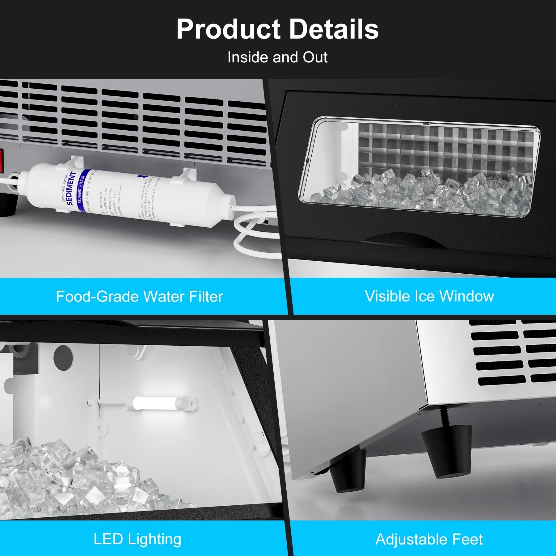 OUTBID 300LBS/24H 20" Under Counter Commercial Ice Maker, 33LBS Bin, Built-in Cleaning, ETL Approved, for Restaurants/Bars