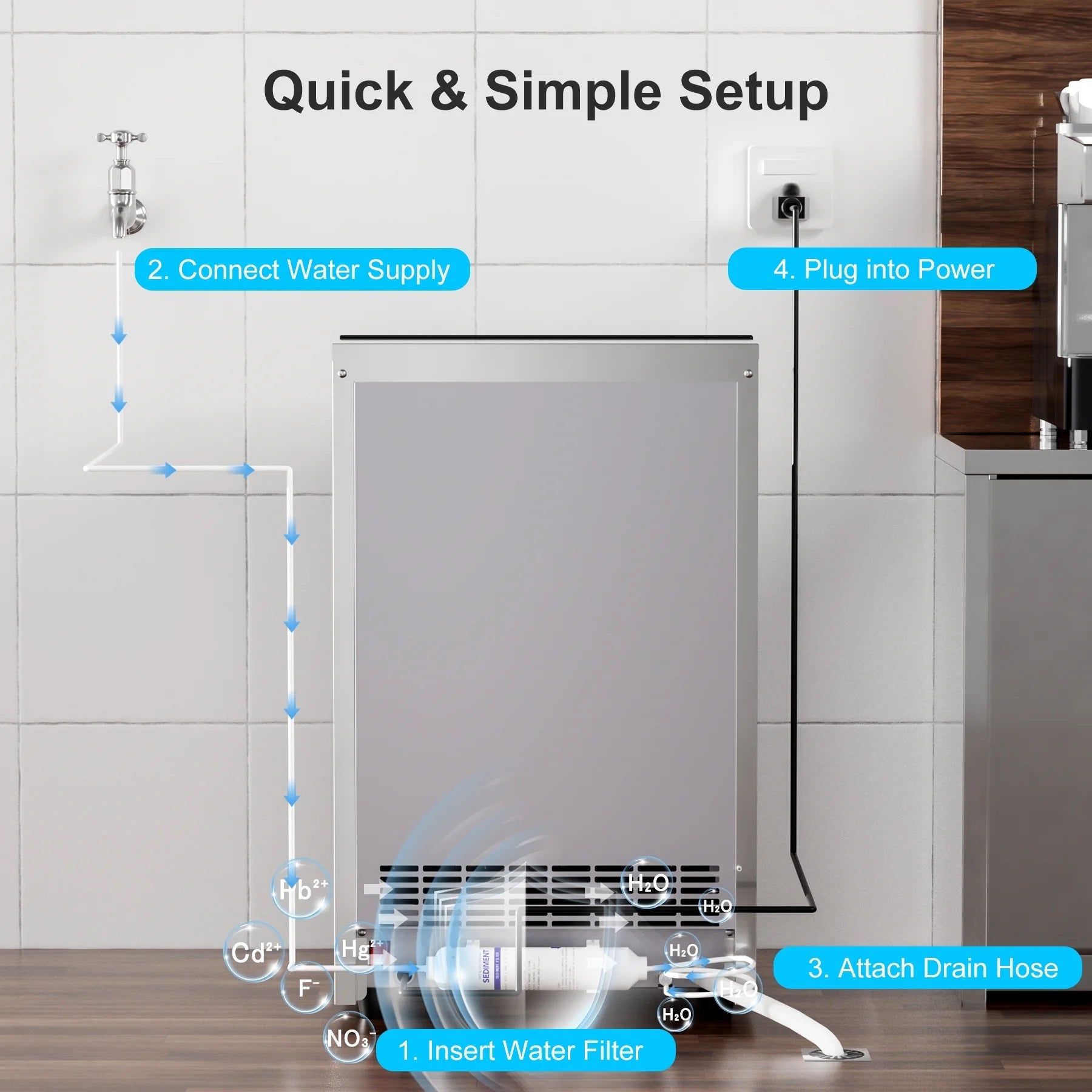 OUTBID 300LBS/24H 20" Under Counter Commercial Ice Maker, 33LBS Bin, Built-in Cleaning, ETL Approved, for Restaurants/Bars