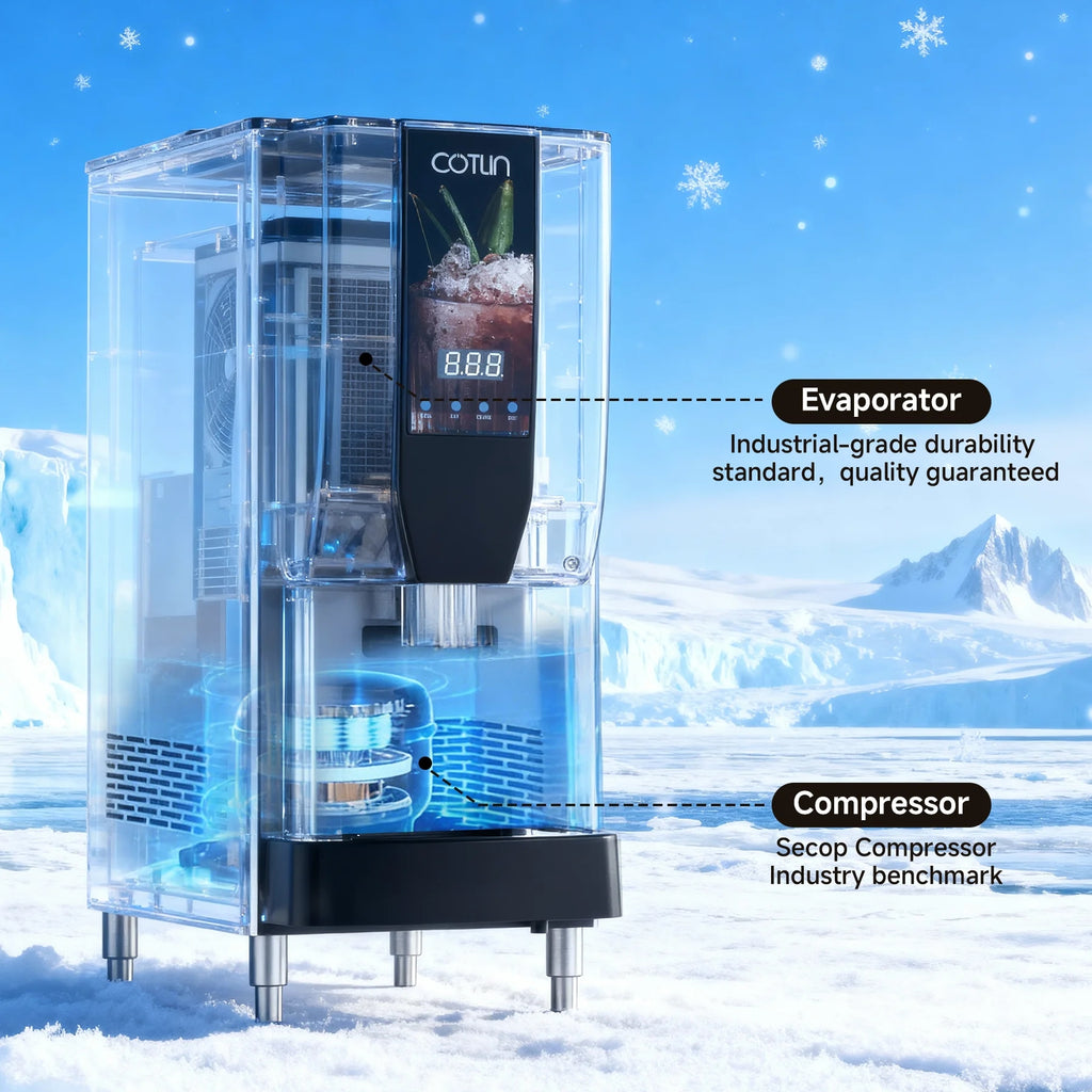 OUTBID Nugget Ice Maker, 250Lbs/Day, 4-5 Minute Ice, 3-in-1 Auto-Cleaning, Stainless Steel Commercial Countertop