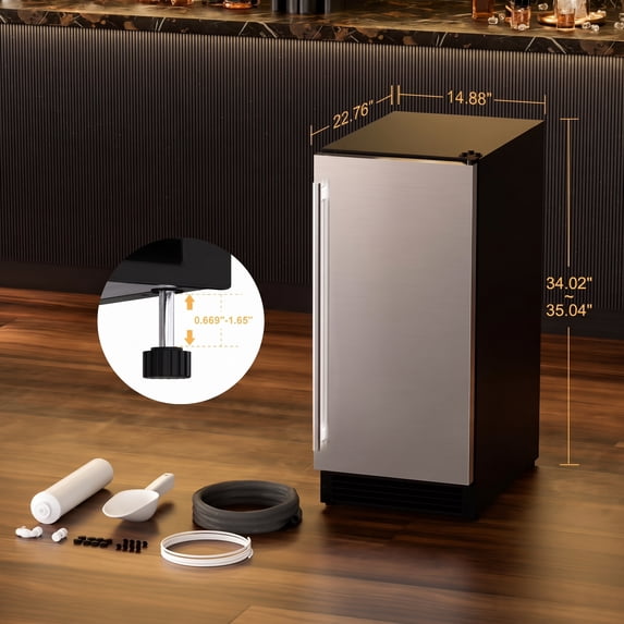 OUTBID Ice Maker Machine Crystal Clear Bullet Ice 52 lbs/24H with Spray Technology, Undercounter Commercial Ice Cube Maker, Built-In for Home Bar and Kitchen