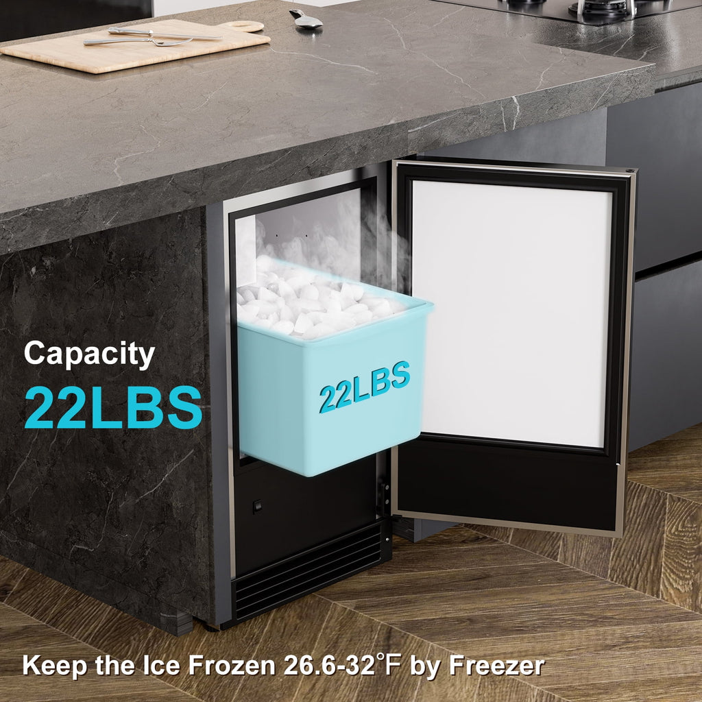 OUTBID Under Counter Ice Maker Machine, 22 LBS/24H Drainless Ice Maker Crescent for Residential or Commercial, Freestanding Cabinets Ice Makers Perfect for Home, Office & RV, ETL Approved